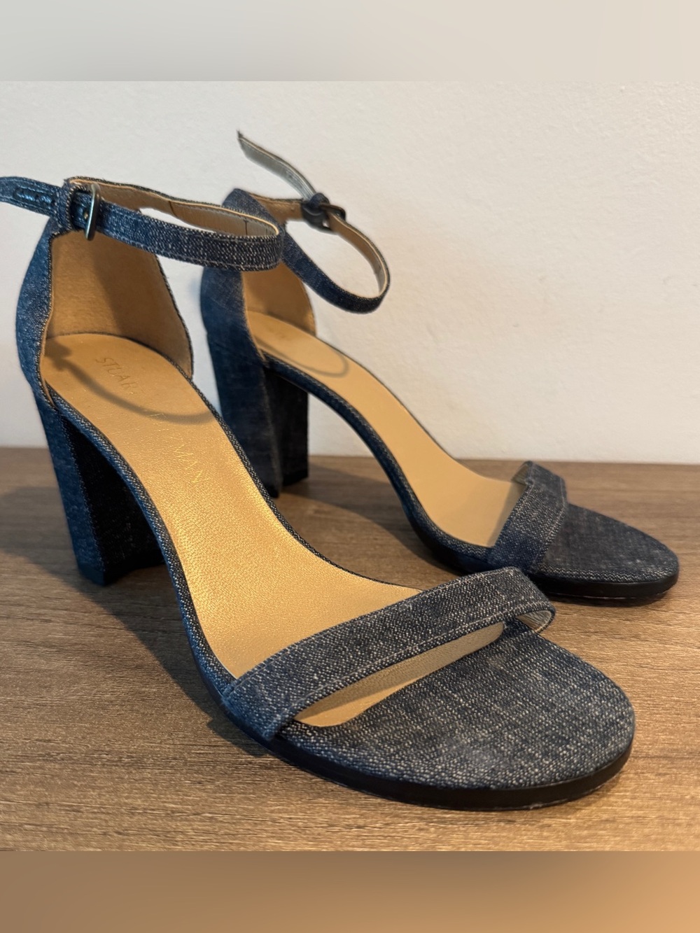 Stuart Weitzman Denim Block Heel Strap Sandal. Size 7. Great Condition! Ret $495